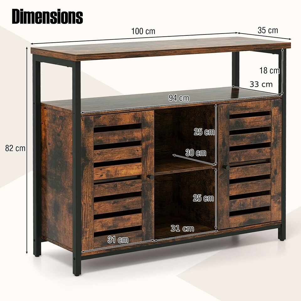 image 1 of COSTWAY Kitchen Buffet Cabinet Sideboard Storage Cabinet Brown