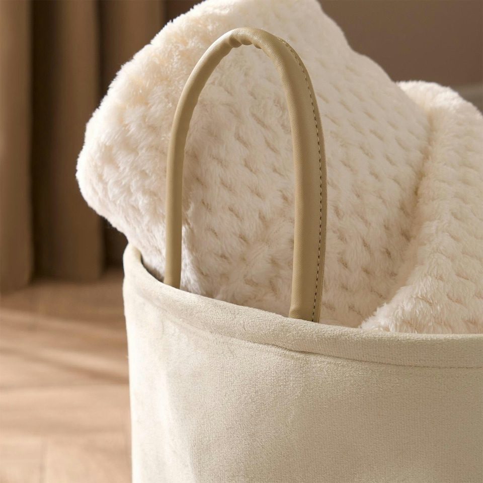 image 1 of OHS Velvet Storage Basket Home Modern Hamper Clothes Toys Organiser Fabric Bag Cream | Natural
