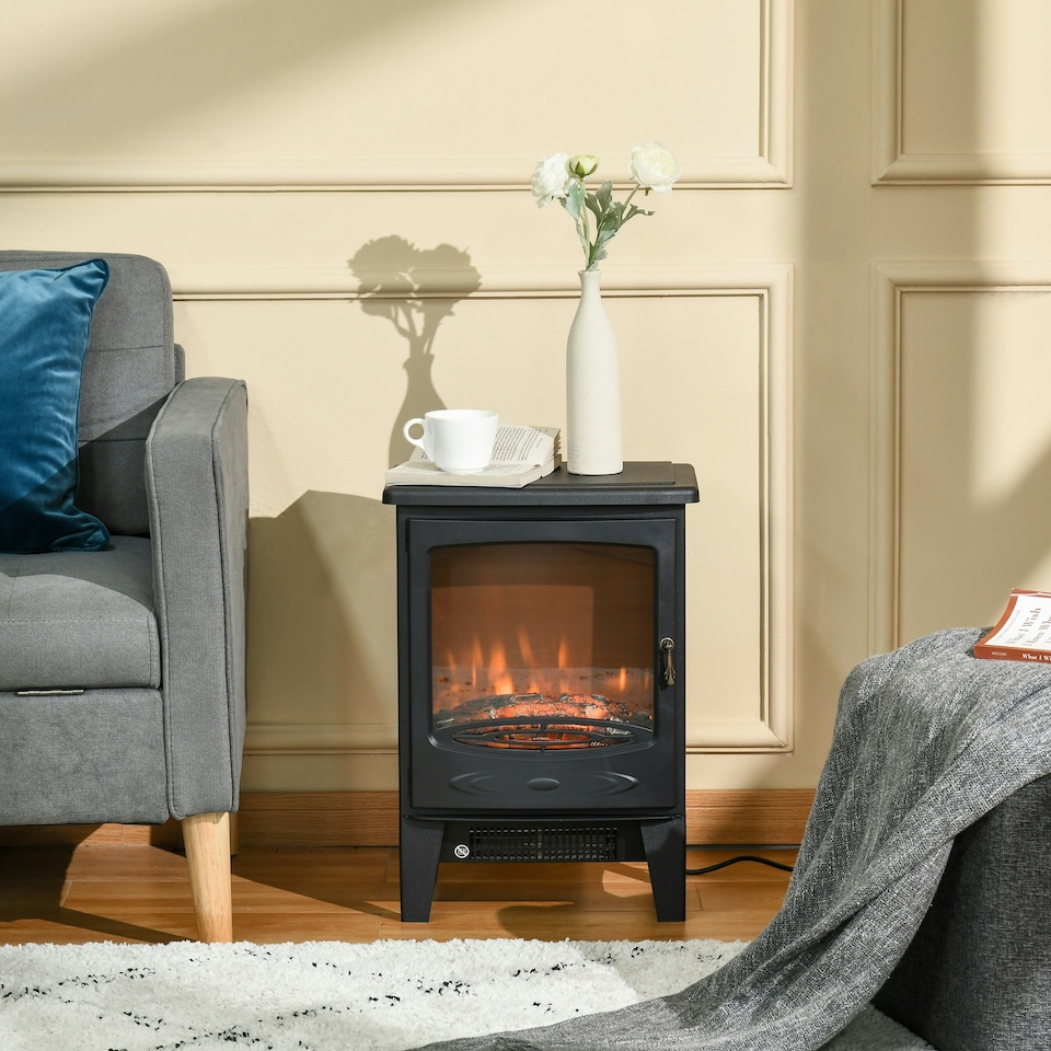 image 1 of HOMCOM Freestanding Electric Fireplace Stove Heater W/ LED Flame Effect Black
