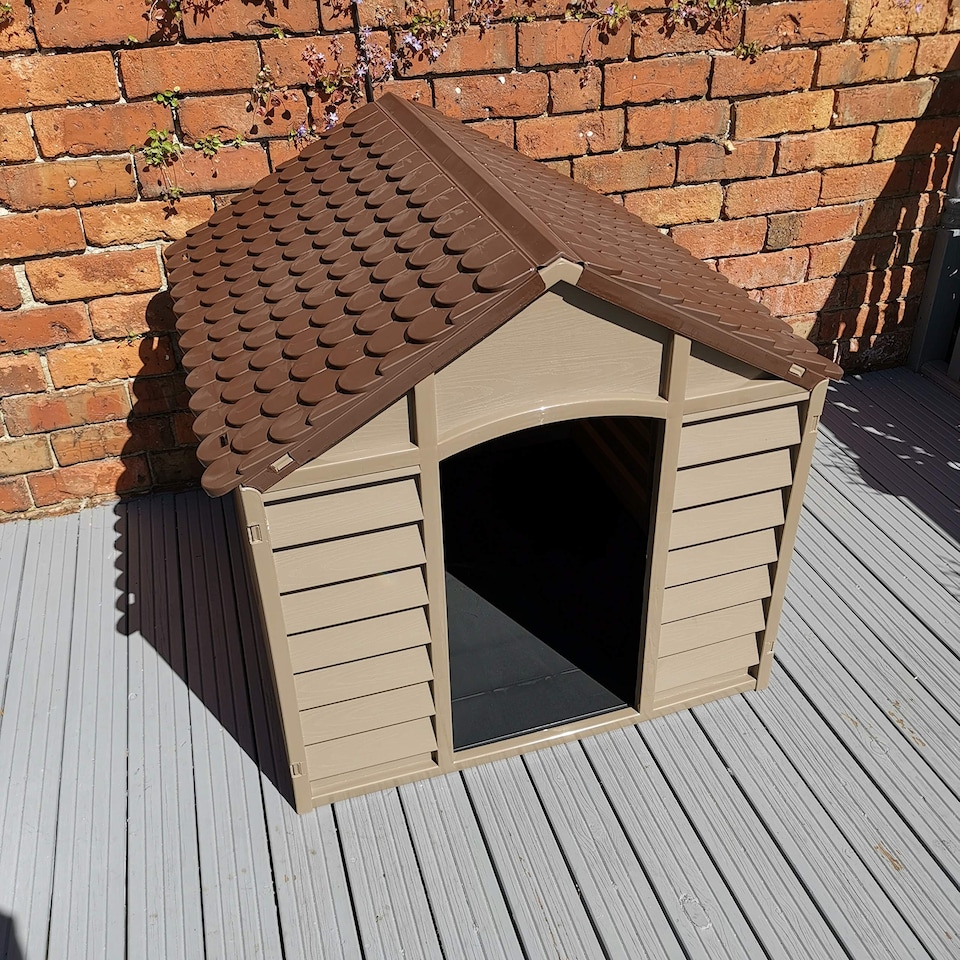 image 1 of Large Plastic Dog Kennel / House in Brown – 86cm x 84cm x 82cm