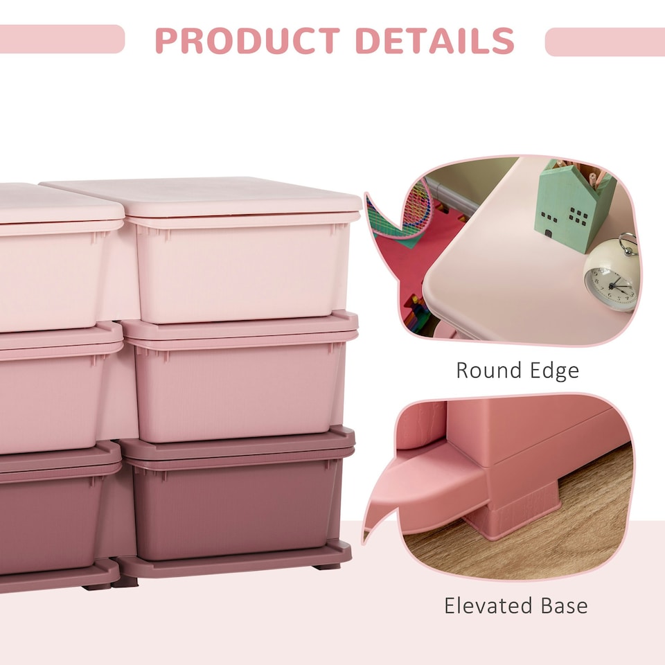 image 1 of HOMCOM Kids Storage Units with Drawers 3 Tier Chest Dresser Tower Pink