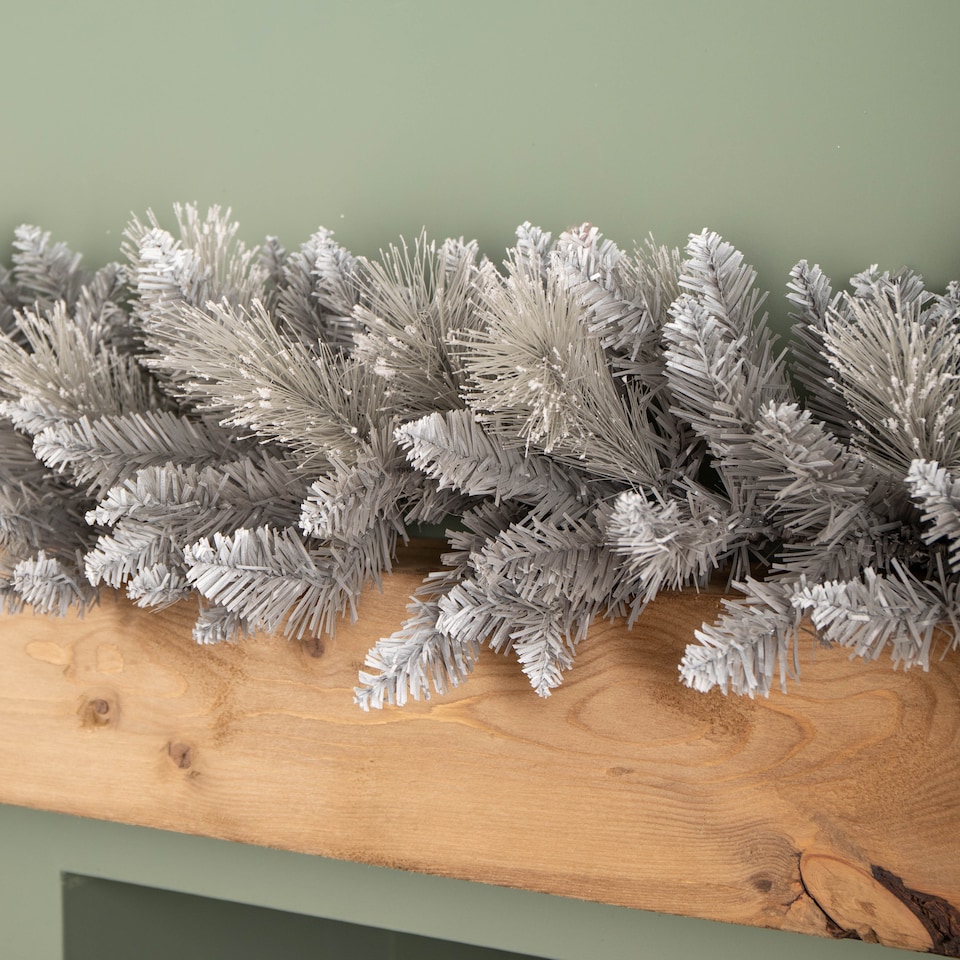 image 1 of 6ft (1.8m) Premier Lightly Flocked Grey Fir Christmas Garland with Mixed Tips