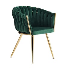 Single Roma Knot Velvet Armchair with Gold Metal Legs, Modern Tufted Design for Living Room Green
