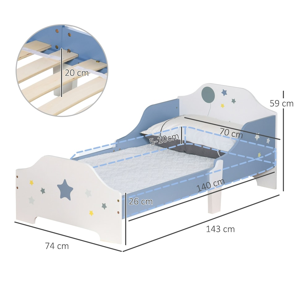 image 1 of HOMCOM Kids Star Balloon Single Bed Frame w/ Guardrails Slats Bedroom Furniture