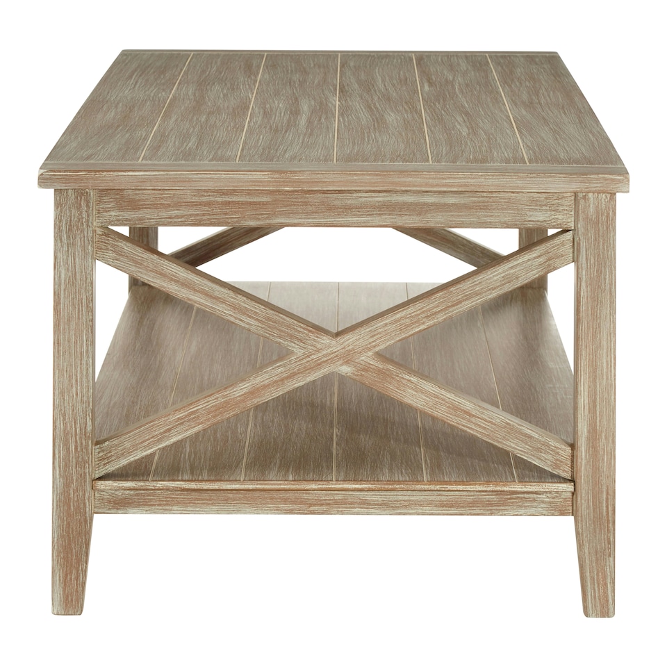image 1 of Interiors by Premier Winter Melody Coffee Table, Wood Table for Coffee and Outdoor with Bottom Shelf, Pine Wood & MDF Tea Table Cream