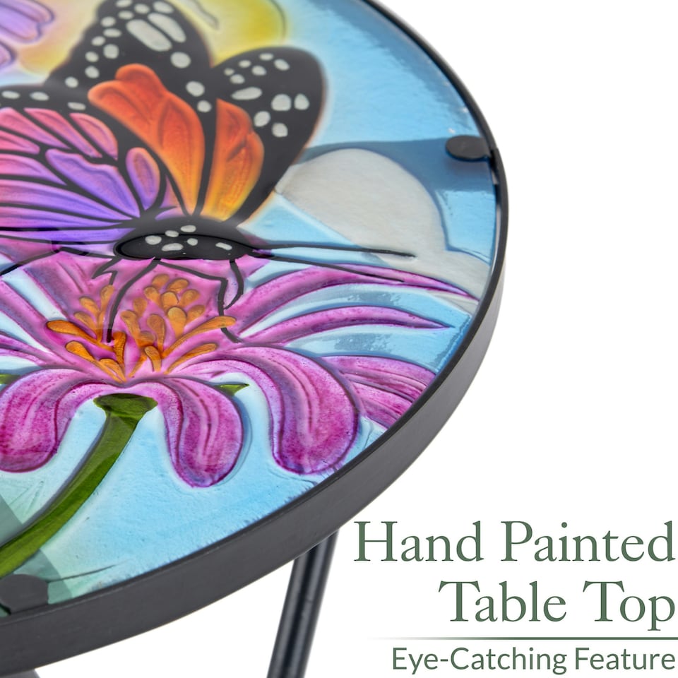 image 1 of Glass Butterfly Garden Table