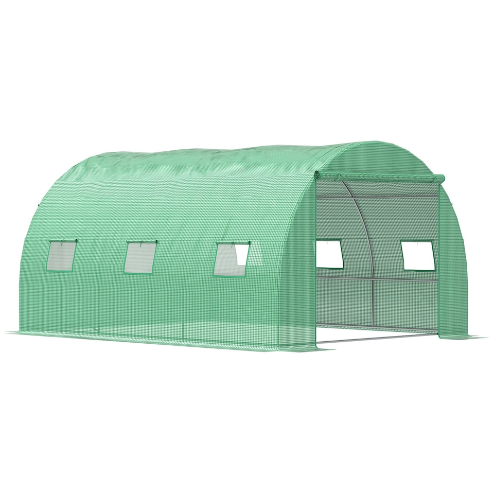 image 1 of Outsunny Tunnel Greenhouse w/ PE Cover, Outdoor Plant House w/ Door & Window