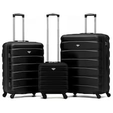 Flight Knight Suitcase Sets 3 Piece, Large Suitcase, Extra Large Suitcase, easyJet Cabin Bag 45x36x20cm Underseat Carry On, 100+ Airlines Approved - BA, Ryanair Black | Black | Large