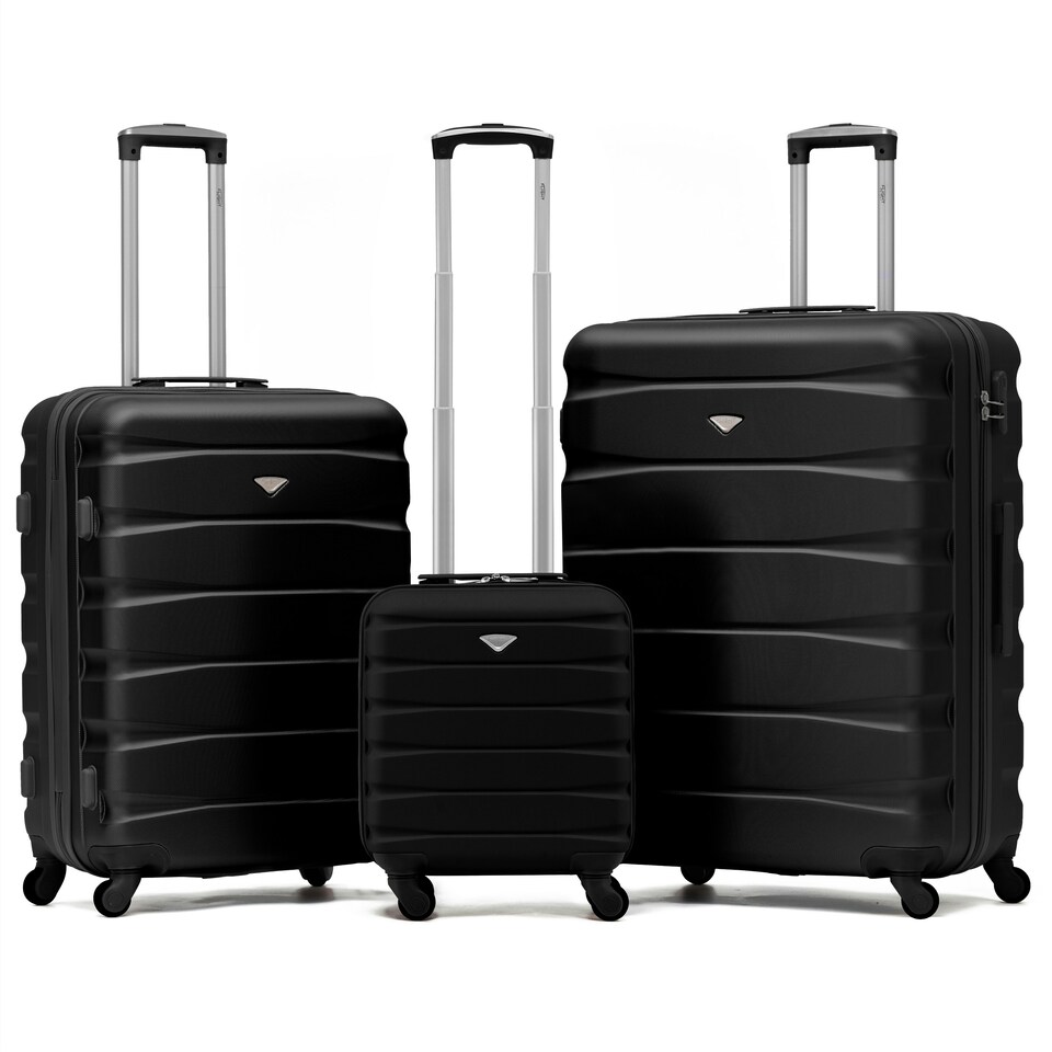 image 1 of Flight Knight Suitcase Sets 3 Piece, Large Suitcase, Extra Large Suitcase, easyJet Cabin Bag 45x36x20cm Underseat Carry On, 100+ Airlines Approved - BA, Ryanair Black | Black | Large
