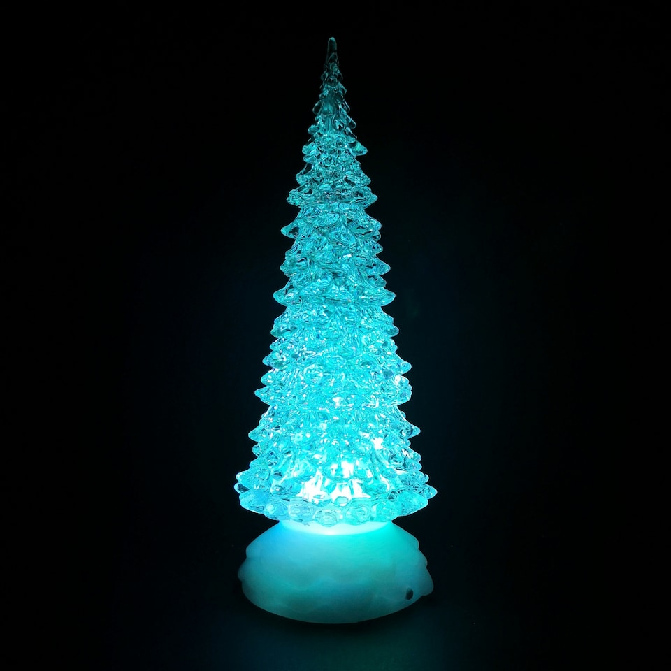 image 1 of 27cm Snowtime Christmas Water Spinner Colour Changing Glitter Christmas Tree Dual Powered