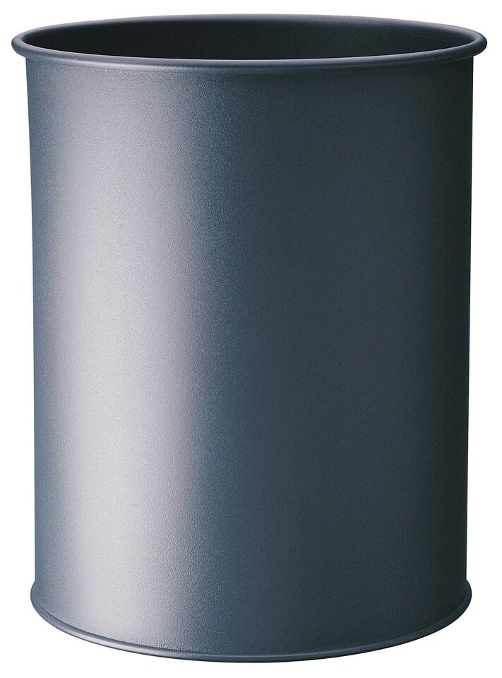 Durable Metal Round Waste Bin | Scratch Resistant Steel | 15L | Charcoal Grey | Grey