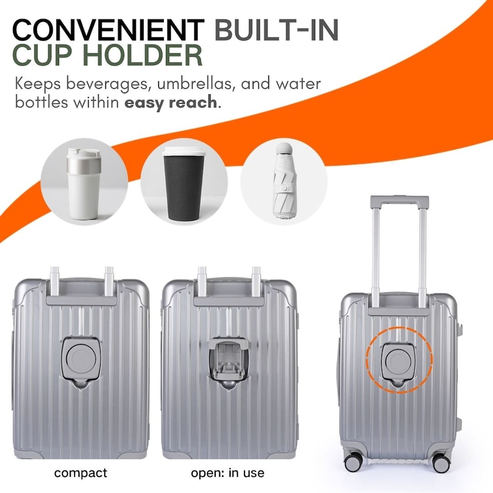 image 1 of Lightweight Hard Shell Check-In Suitcase with Cupholder | Medium Size Luggage