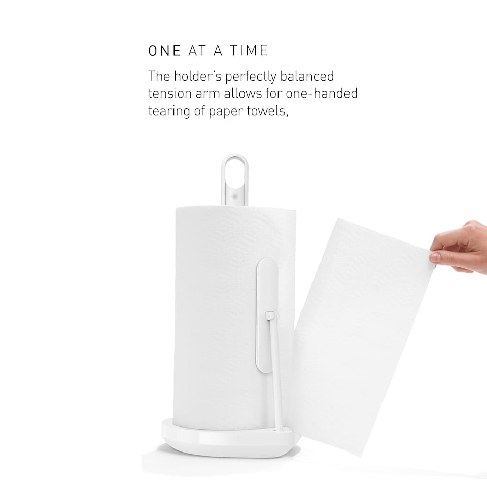 image 1 of Simplehuman Kitchen Roll Holder with built in Spray Bottle Pump, White Steel | White | White Steel | 1