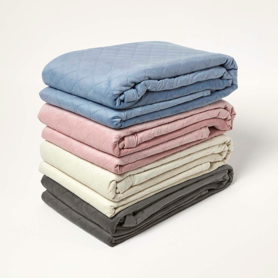 image 1 of Homescapes Diamond Quilted Grey Velvet Bed Throw Grey