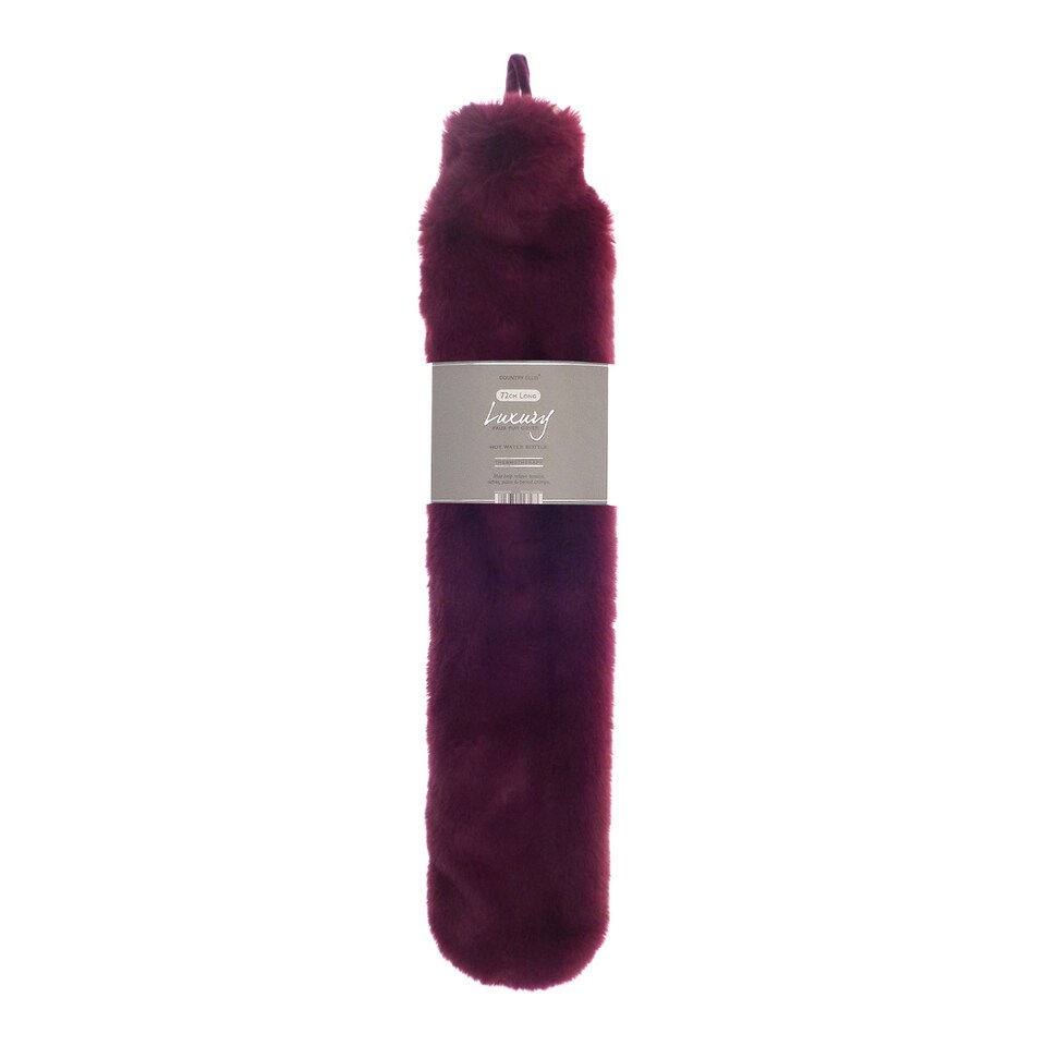 image 1 of Ribbon Super Luxury Long Faux Fur Hot Water Bottle And Cover | Purple | Plum | One Size | 1
