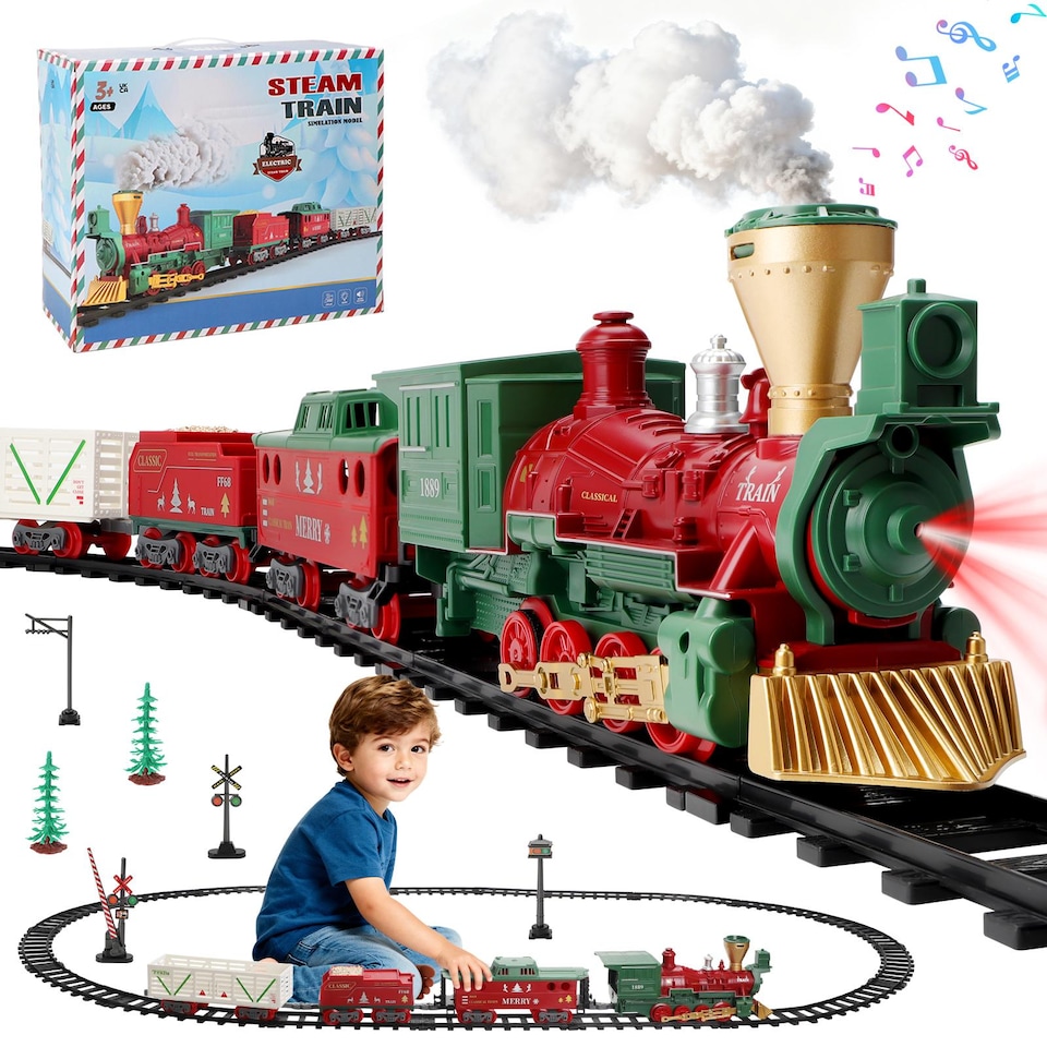 image 1 of Electric Steam Train Set with Real Smoke, Lights & Sounds
