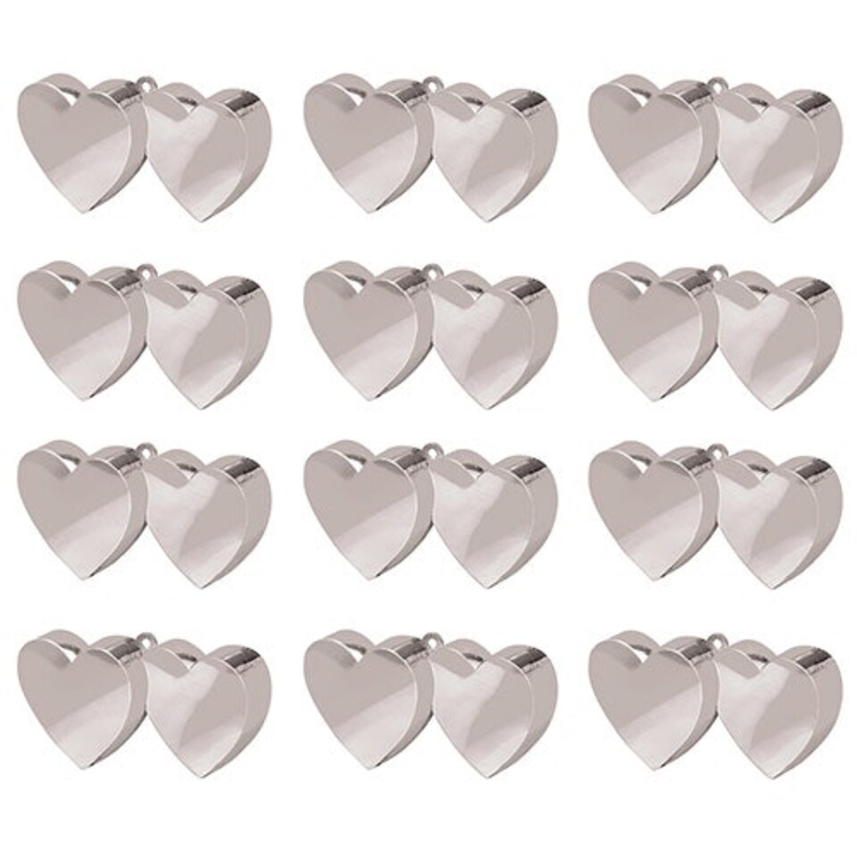 Silver Double Heart Balloon Weights - Pack of 12