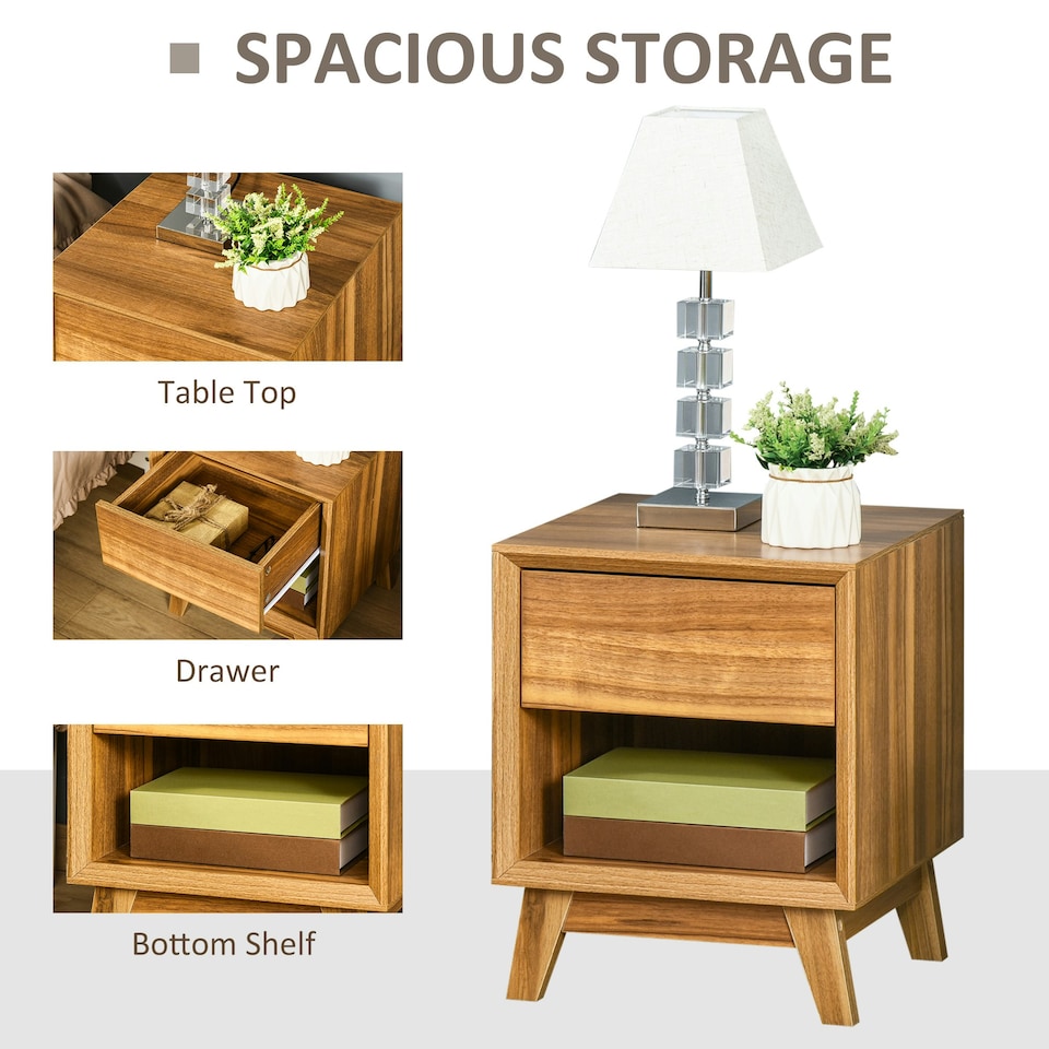 image 1 of HOMCOM Bedside Table Storage Organizer Side Table with Drawer and Shelf Bedroom