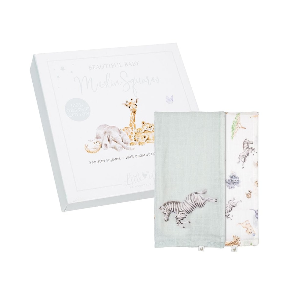 image 1 of Wrendale Designs Little Wren Set of 2 Safari Design Baby Muslin Squares