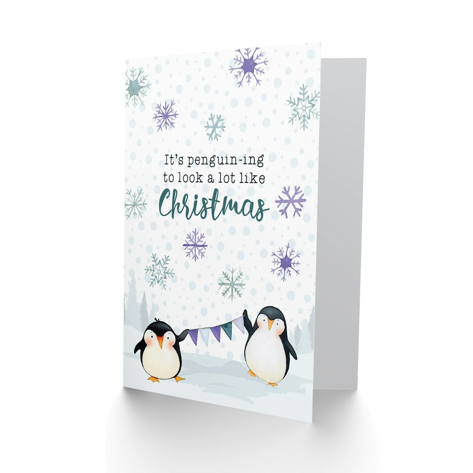 image 1 of Funny Pun Cute Penguins Beginning To Look Like Christmas Card
