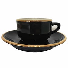 Tea Cup and Saucer: 1 x 150ml Apilco Bistro Tea Cup and Saucer, Black with Gold Band