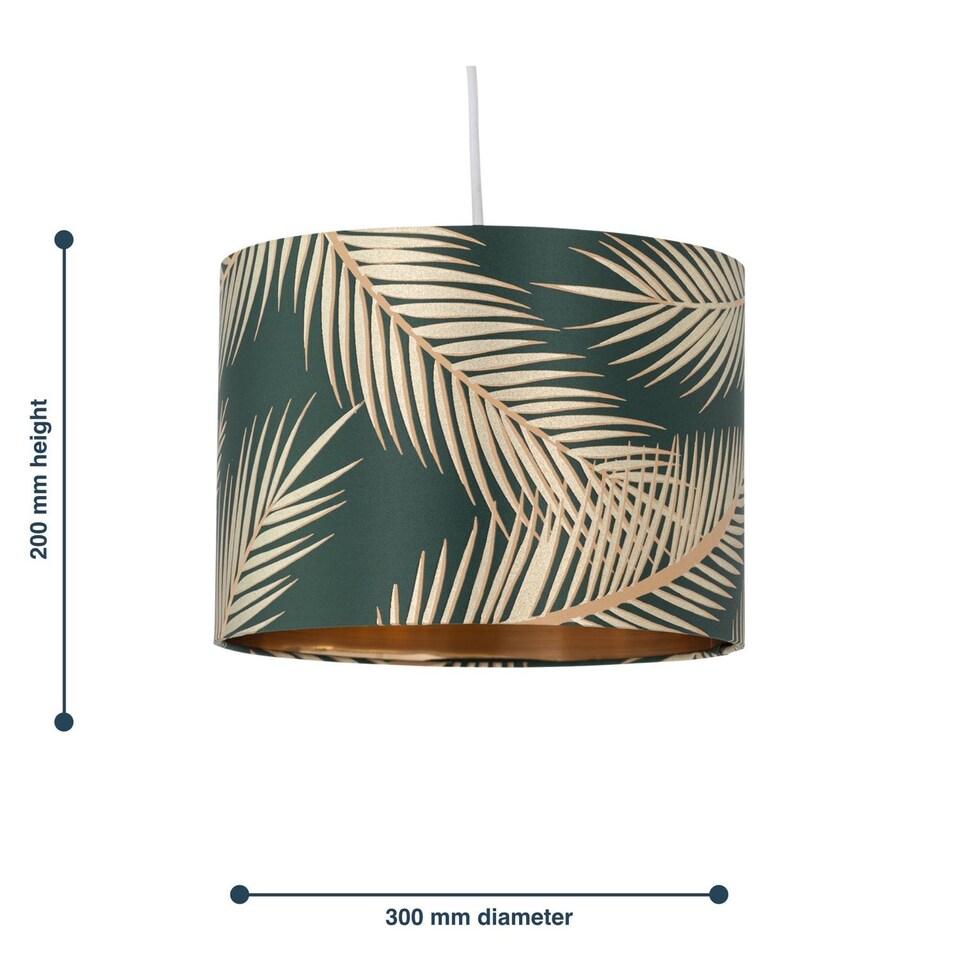 image 1 of Tropica - Dark Green with Gold Embossed Leaf Detail 30cm Pendant Shade | Green | Large | 1