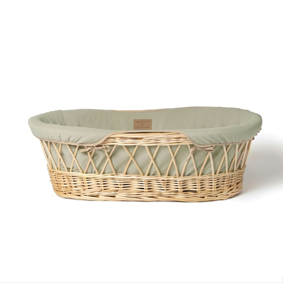 image 1 of Clair de Lune Organic Wicker Moses Basket With Rocking Stand - Sage