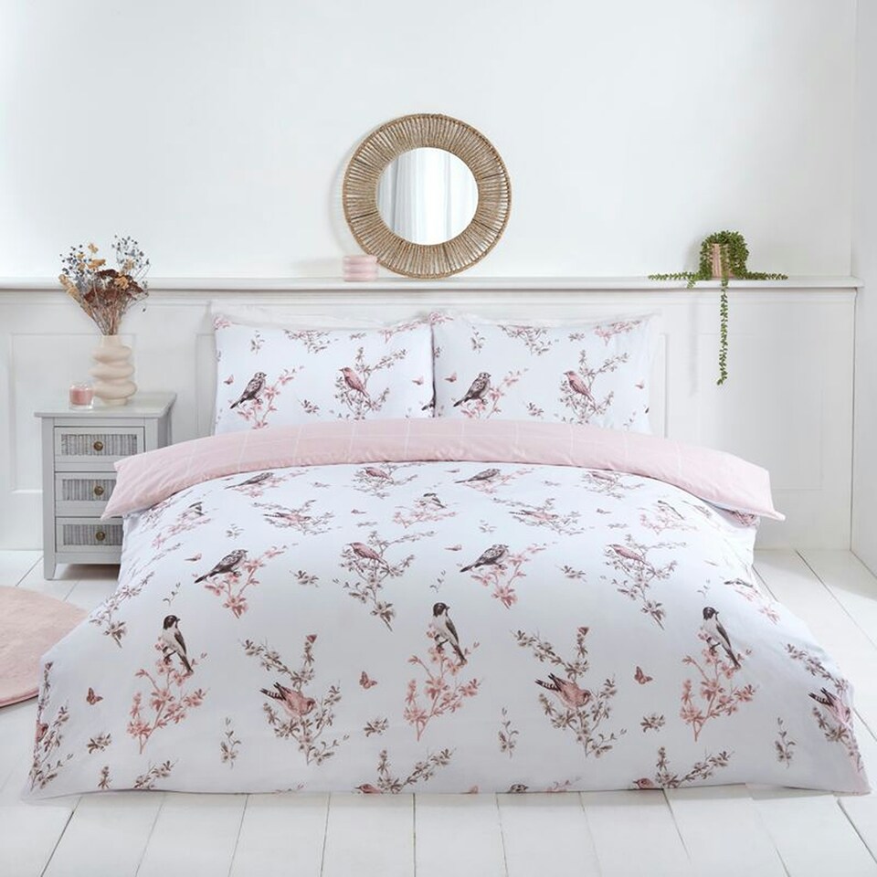 image 1 of Vintage Toile Floral Microfibre Reversible Duvet Cover Set with Pillowcase Multi | King