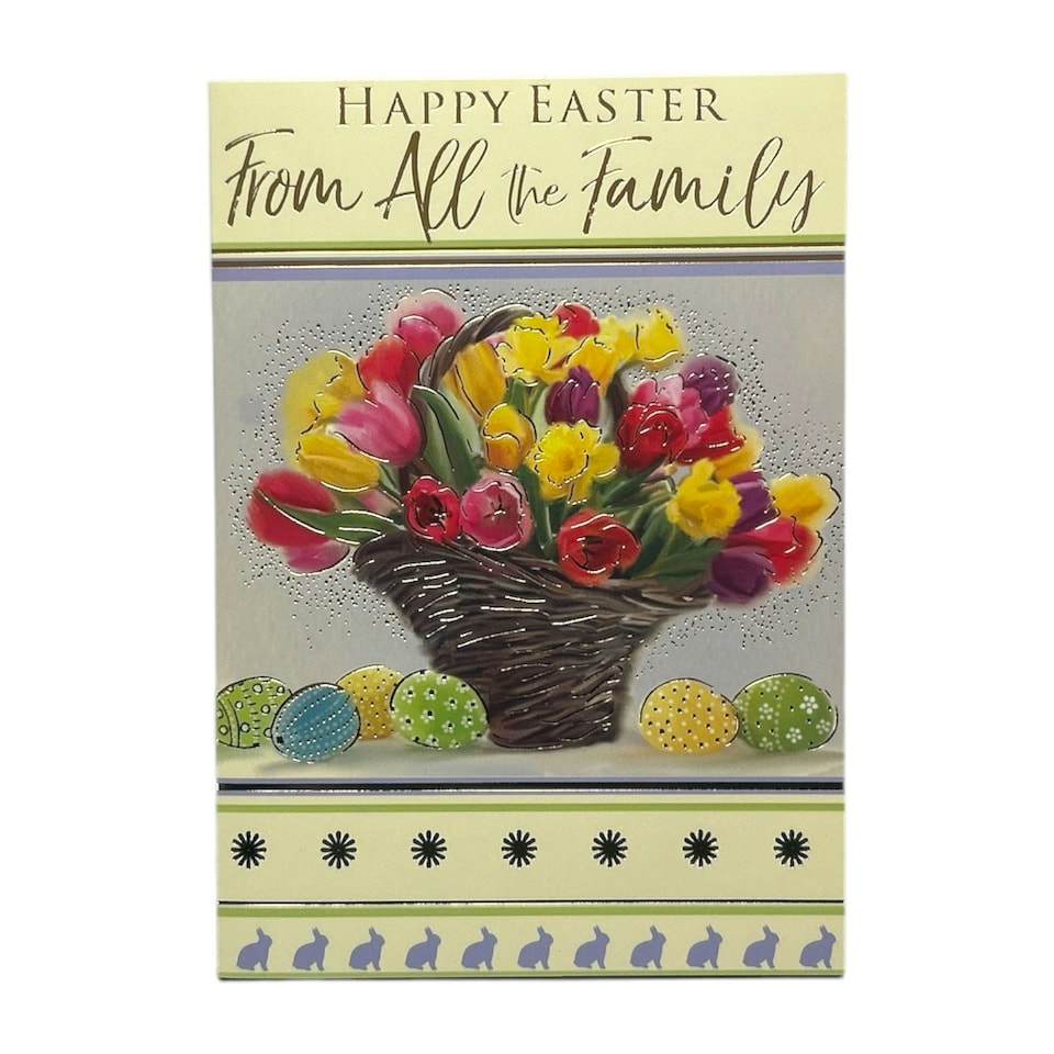 image 1 of From All The Family Bucket of Flowers And Eggs Design Easter Card