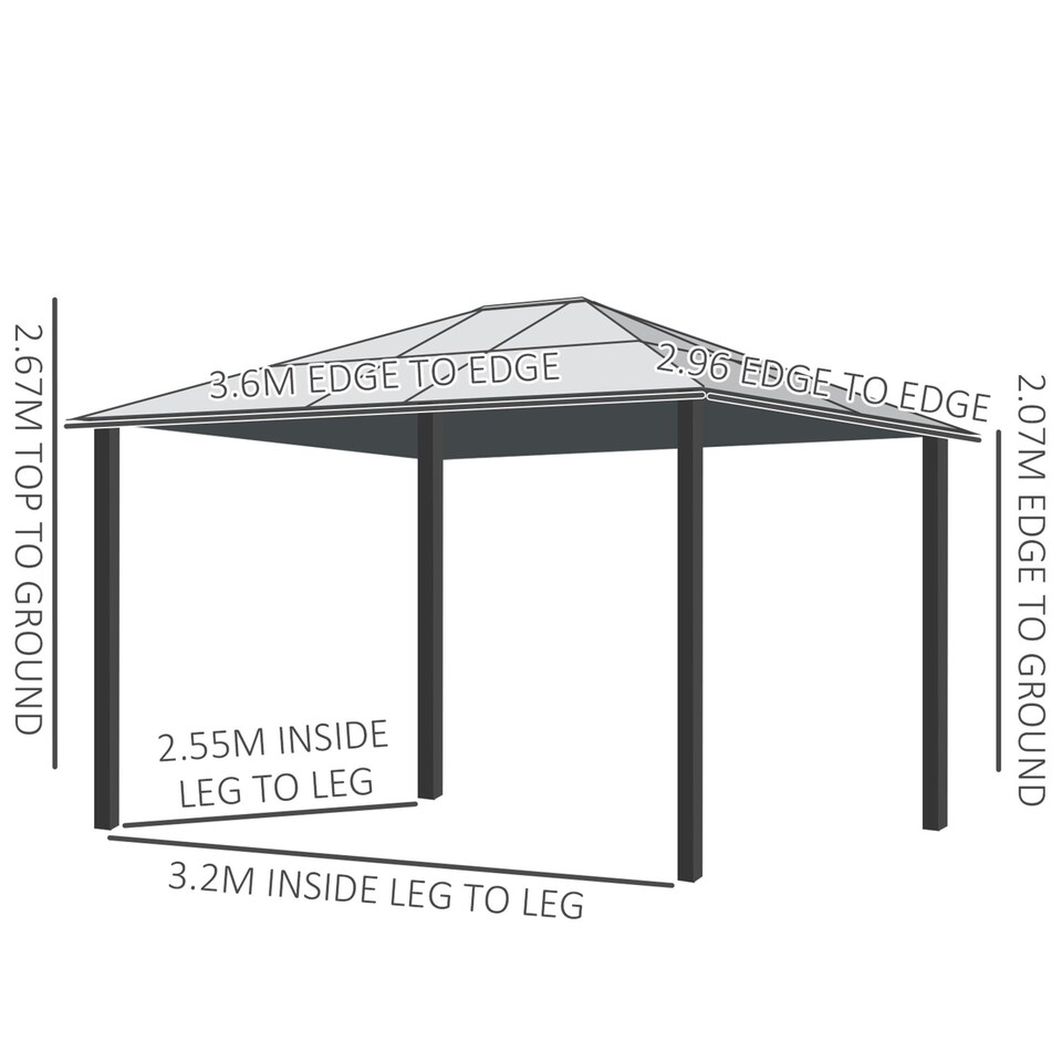 image 1 of Outsunny Hardtop Gazebo Polycarbonate Canopy with Netting sidewall