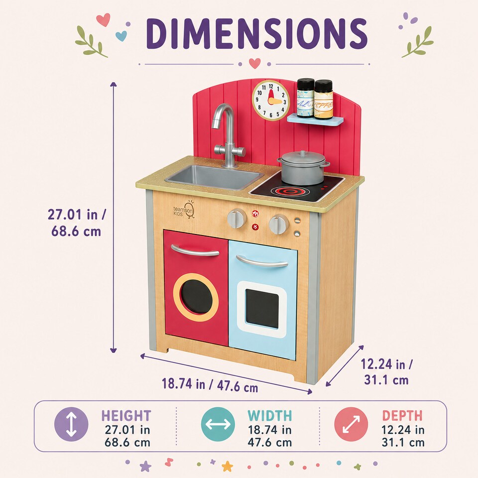 image 1 of Teamson Kids Wooden Play Kitchen with 4 Accessories, Red, Porto