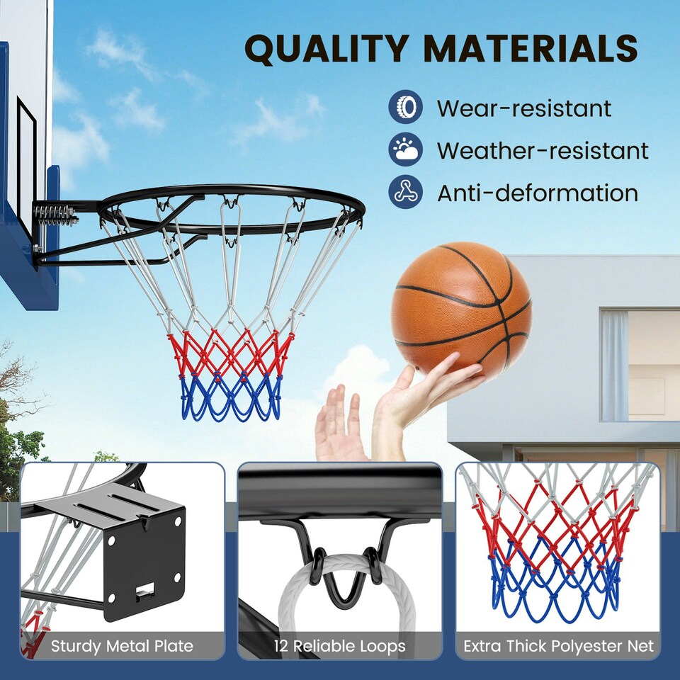 image 1 of COSTWAY Wall Mounted Basketball Rim Goal Replacement Black Black | Standard