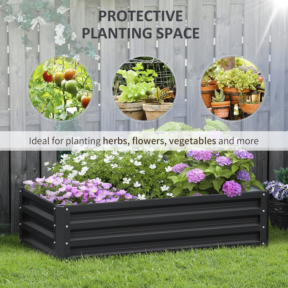 image 1 of Outsunny Raised Garden Bed Elevated Planter Box for Flowers Grey