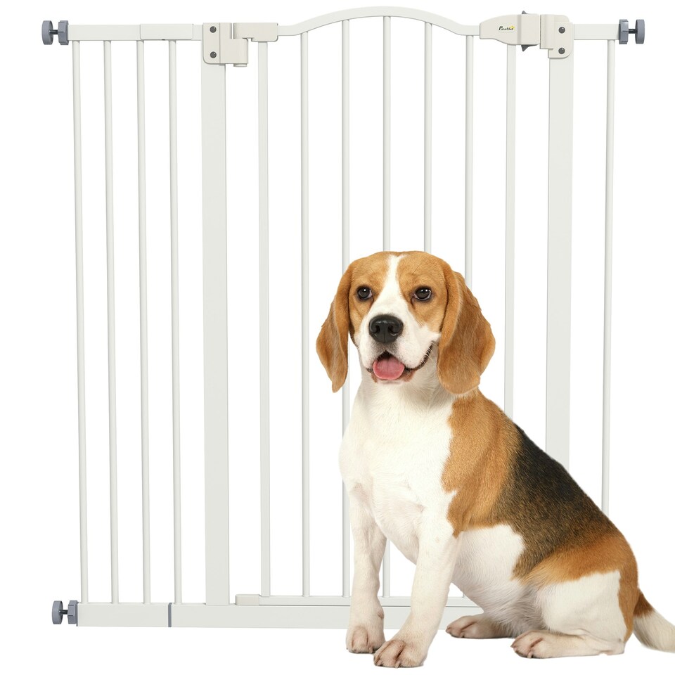 image 1 of PawHut 74-94cm Adjustable Metal Pet Gate Safety Barrier w/ Auto-Close Door White
