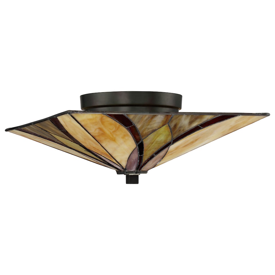 image 1 of Asheville 2 Light Ceiling Flush Lamp Bronze, Tiffany Glass, E27
