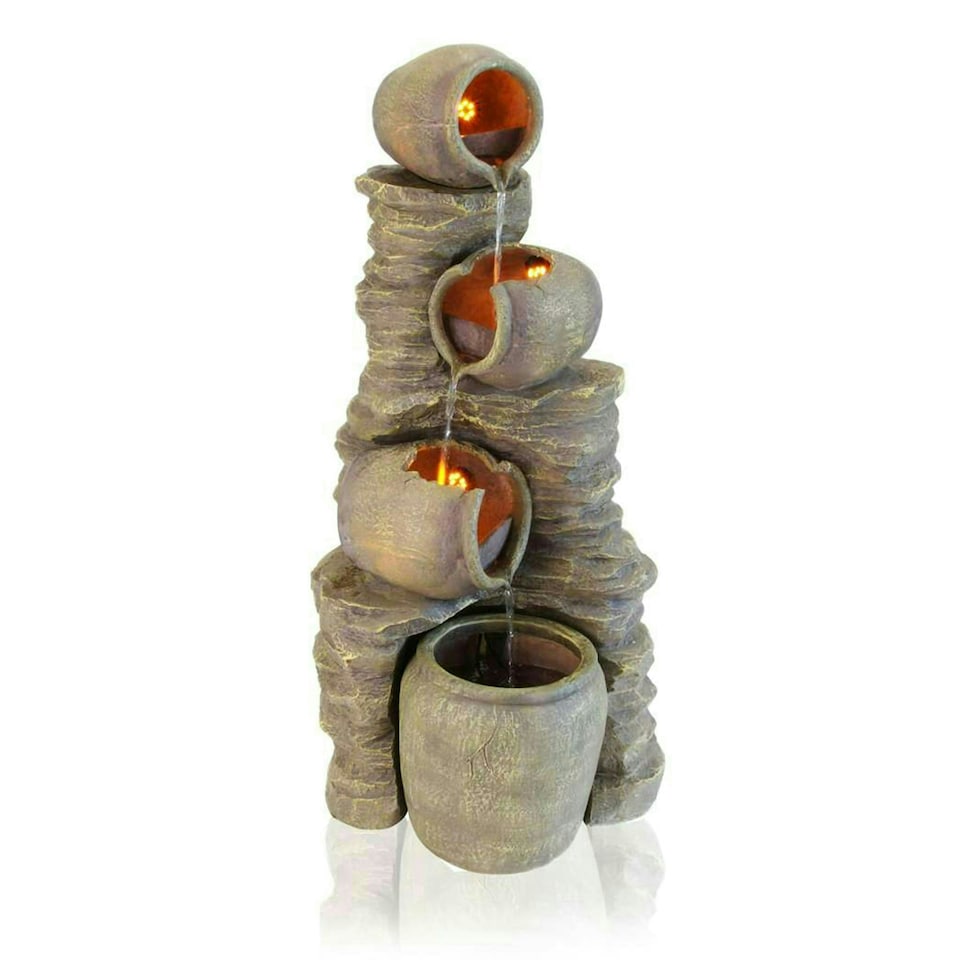 image 1 of Primrose Noble 4 Tier Oil Jar Water Feature & Fountain Cascade Brown 117cm