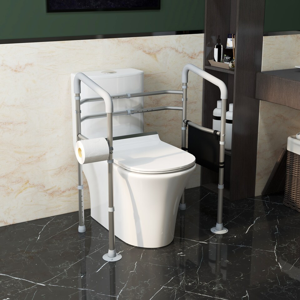 image 1 of HOMCOM Adjustable Toilet Safety Frame with Additional Rubber Tips Storage