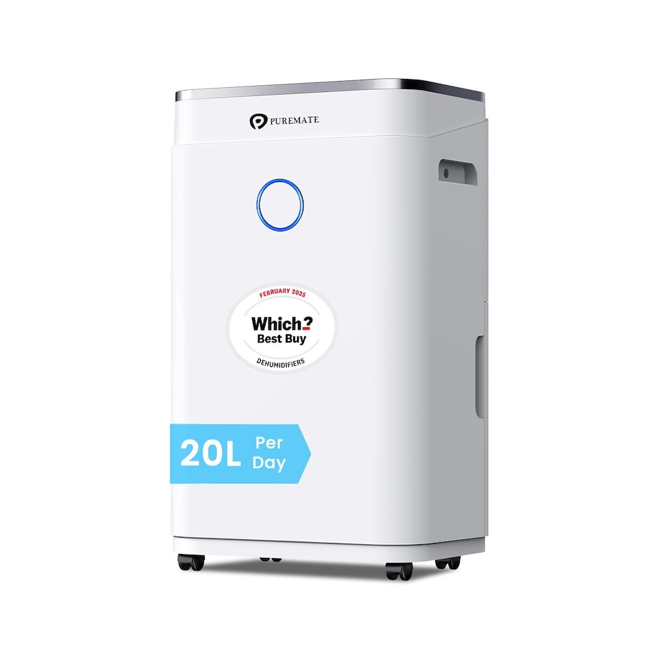 image 1 of PureMate 20 Litre Dehumidifier with Ioniser, Continuous Drainage Hose and Sleep Mode
