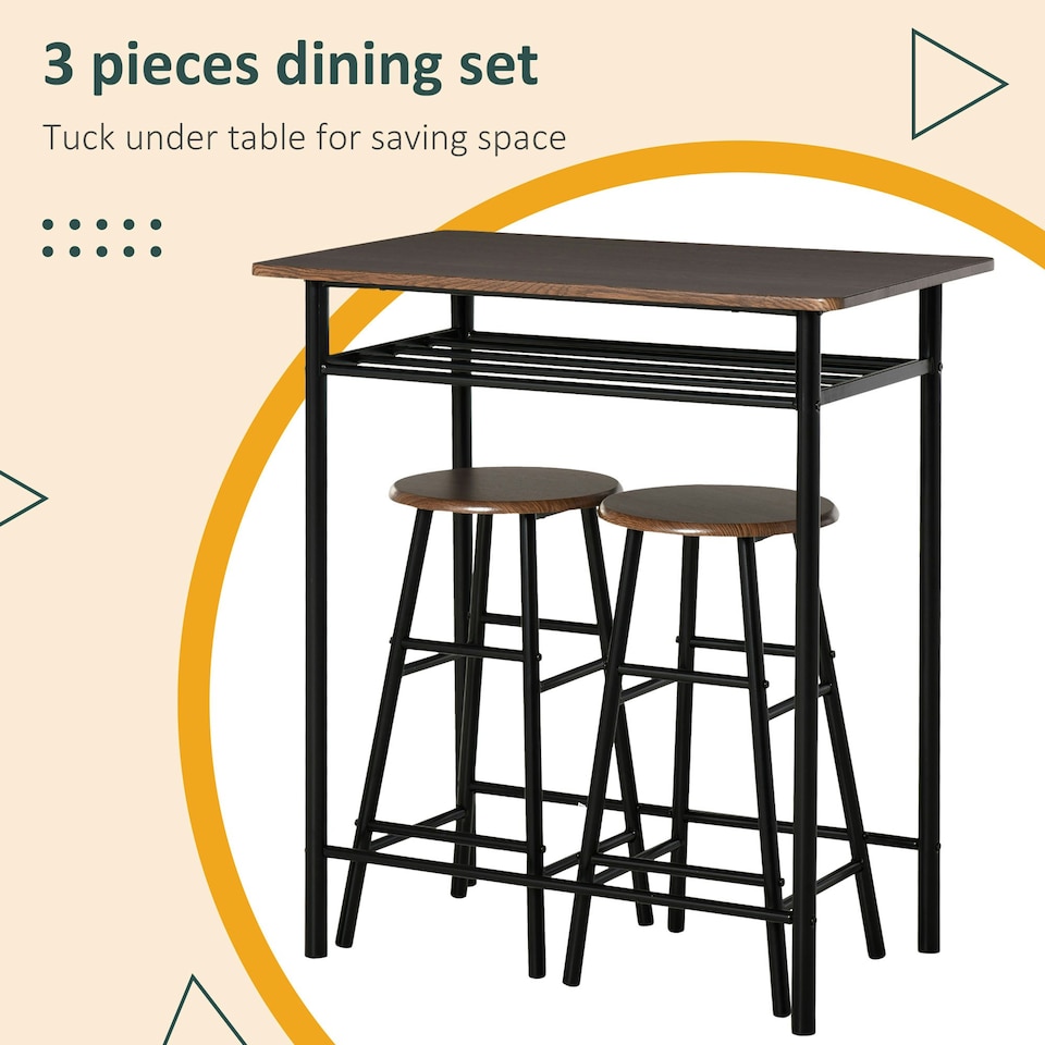 image 1 of HOMCOM 3-Piece Dining Set with 2 Matching Chairs and 1 Table, Black