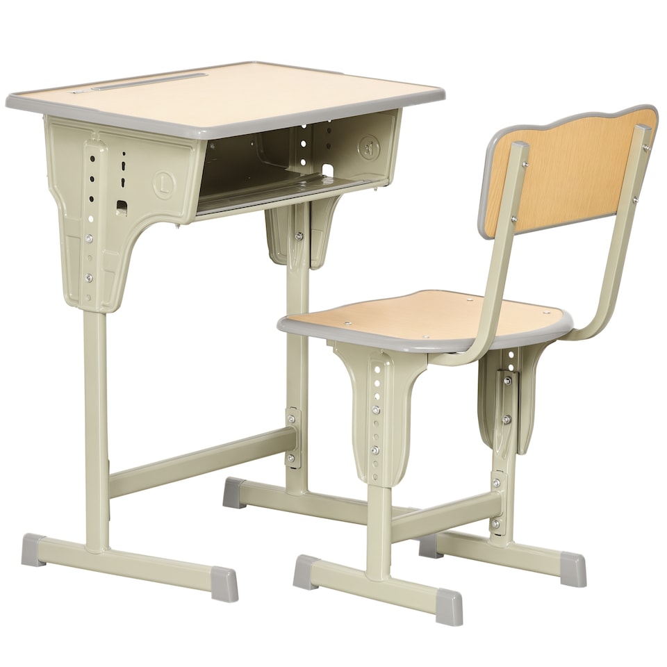 image 1 of HOMCOM Height Adjustable Kids Desk and Chair Set for 6-12 Years, Grey