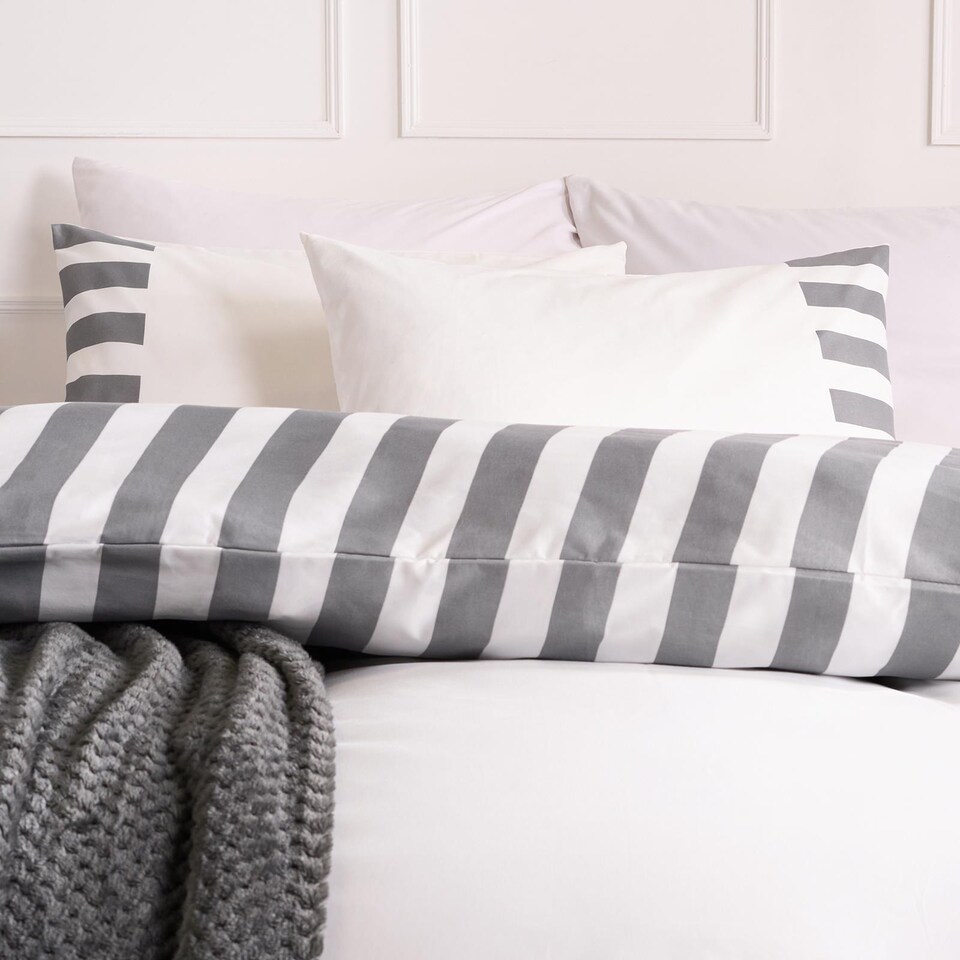 image 1 of OHS Stripe Edge Bedding Set Microfibre Duvet Cover with Pillowcase | White | White/Grey | Single