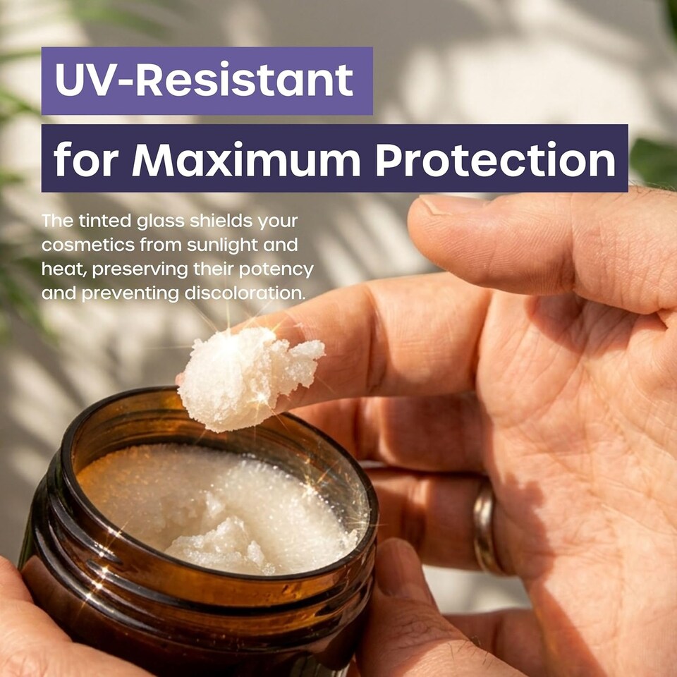 image 1 of Cosmetic Amber Glass Jar Set - UV Protection for Powder, Lotion and Cream