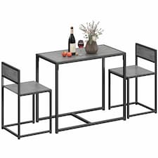 HOMCOM 3 Piece Dining Table Set with Metal Frame | Grey | Charcoal grey wood-effect