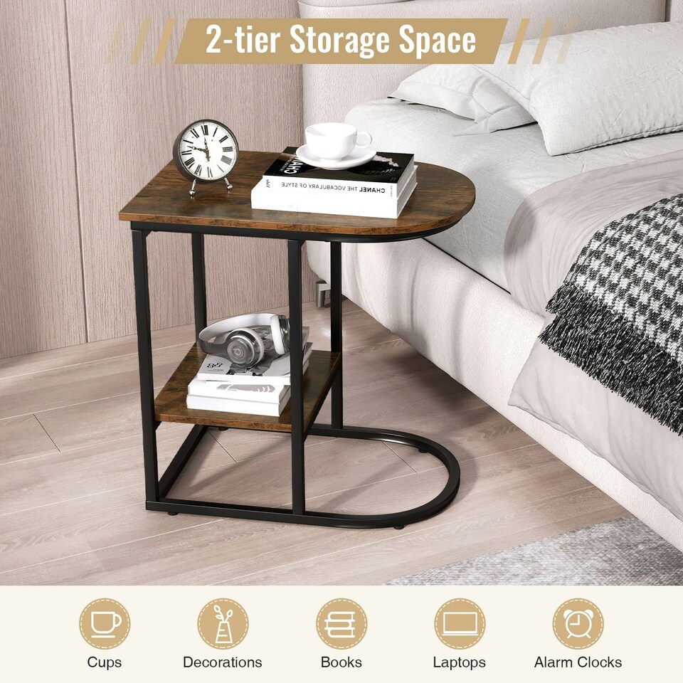 image 1 of COSTWAY C-shaped End Table Modern Sofa Side Table Brown
