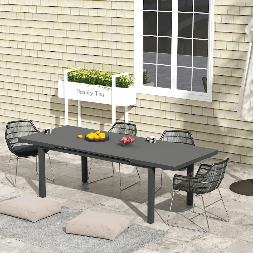 image 1 of Outsunny Extending Garden Table Outdoor for 6-8 People,Aluminium Frame