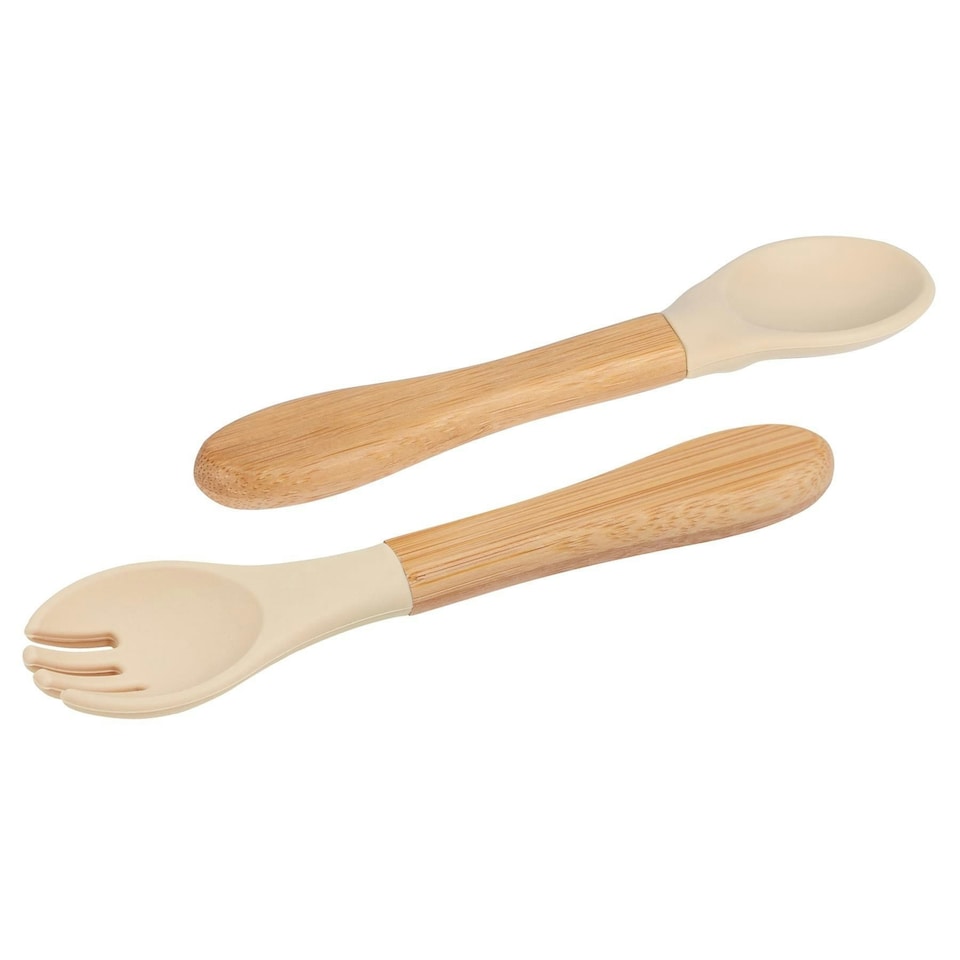 image 1 of Tiny Dining Bamboo Baby Weaning Fork & Spoon Set - Beige
