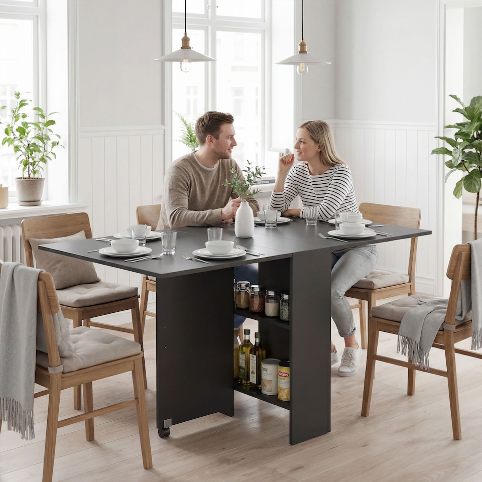 image 1 of HOMCOM 80-140 cm Folding Dining Table for 4-6 Drop Leaf Table Black