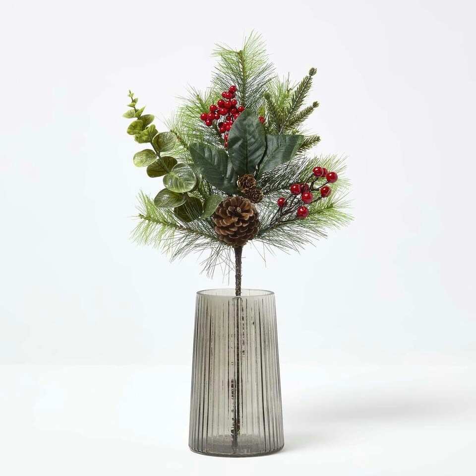 image 1 of Homescapes Artificial Bouquet Winter Woodland and Eucalyptus Single Stem