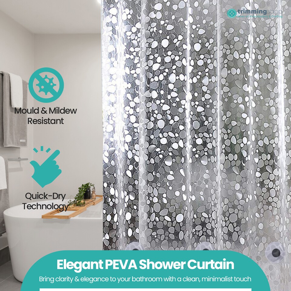 image 1 of PEVA Transparent Waterproof Shower Curtain with 12 Hooks - 180x200cm