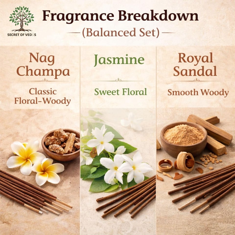 image 1 of Incense Sticks Set 3 x 20g Nag Champa Jasmine Sandalwood Scented Agarbatti